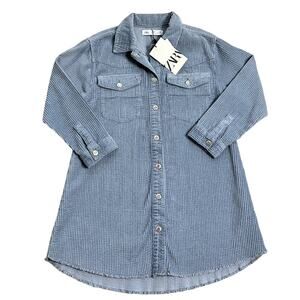 Zara Girls Blue Corduroy Button Dress Size 8 NWT